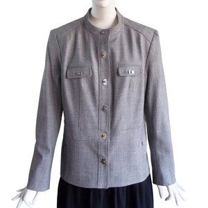 Vintage BILL BLASS Minimalist Mod Corp Core Gray Mock Neck Long Jacket Sz 12